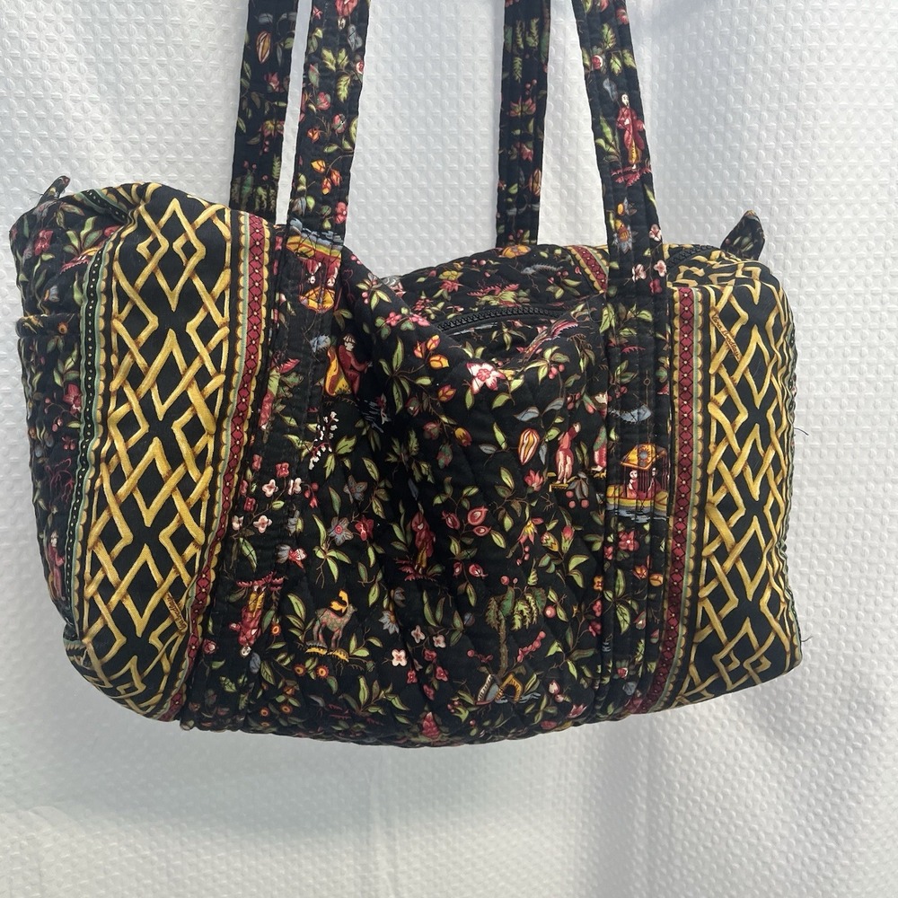 Vera Bradley Black Floral Ming Pattern Travel Bag Tote Quilted Overnight - Picture 6 of 8